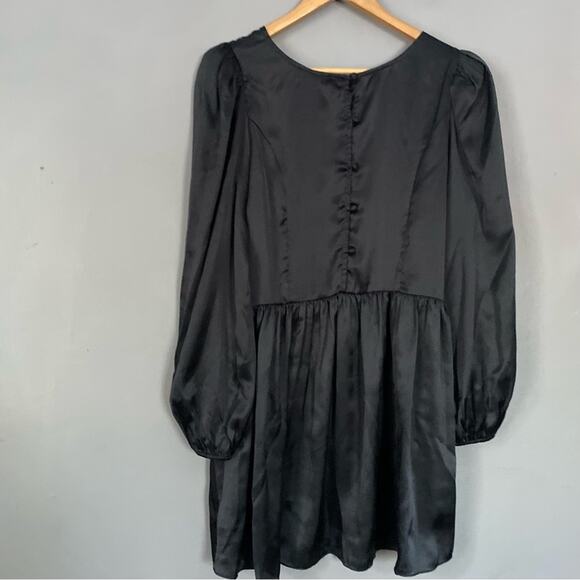 LOVESHACKFANCY Satin Mini Dress Black Dark Whimsigoth Puff Sleeve NWT 6 - Picture 8 of 9